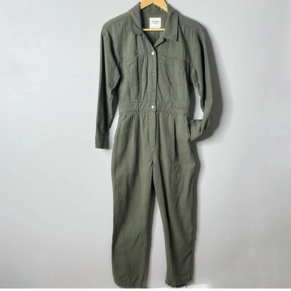 Abercrombie & Fitch Petite Utility Jumpsuit Military Green Cotton Long Sleeve - Picture 16 of 16